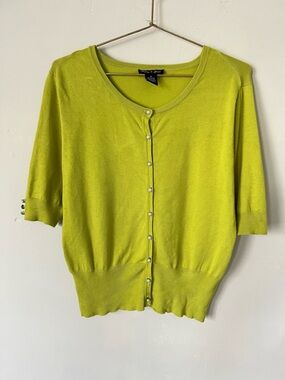 Audrey & Grace Lime Green spring Cottagecore Button-Front Short Sleeve Cardigan